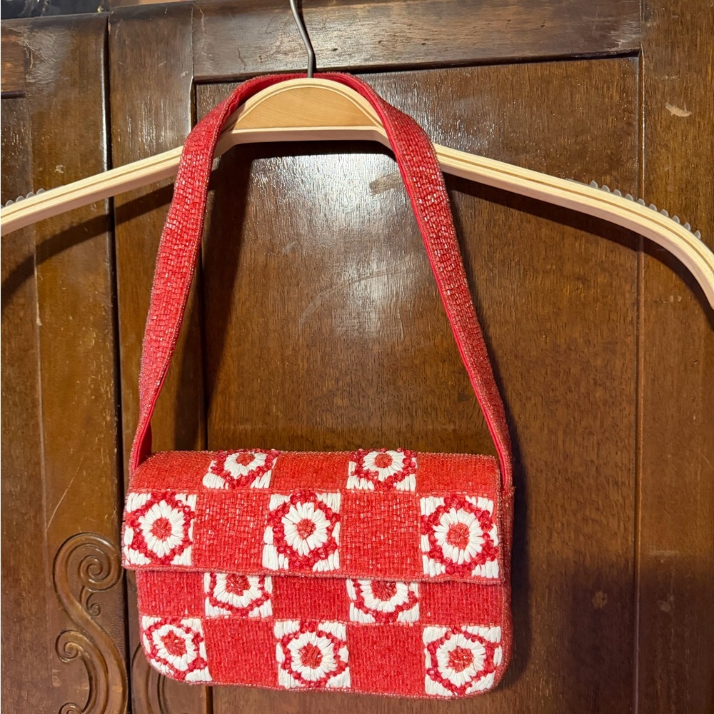 Red and White Patterned Women's Bag